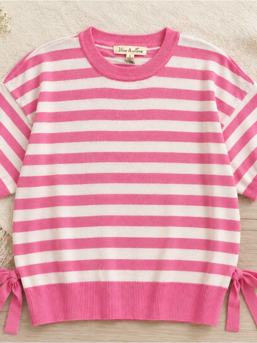 Vine & Love Pink and White Striped Tie-Hem Sweater